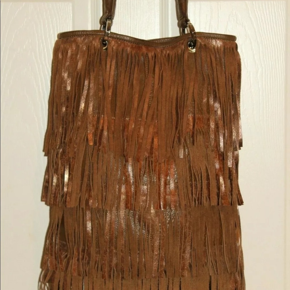 Posse Boho Chic metallic leather fringe hobo